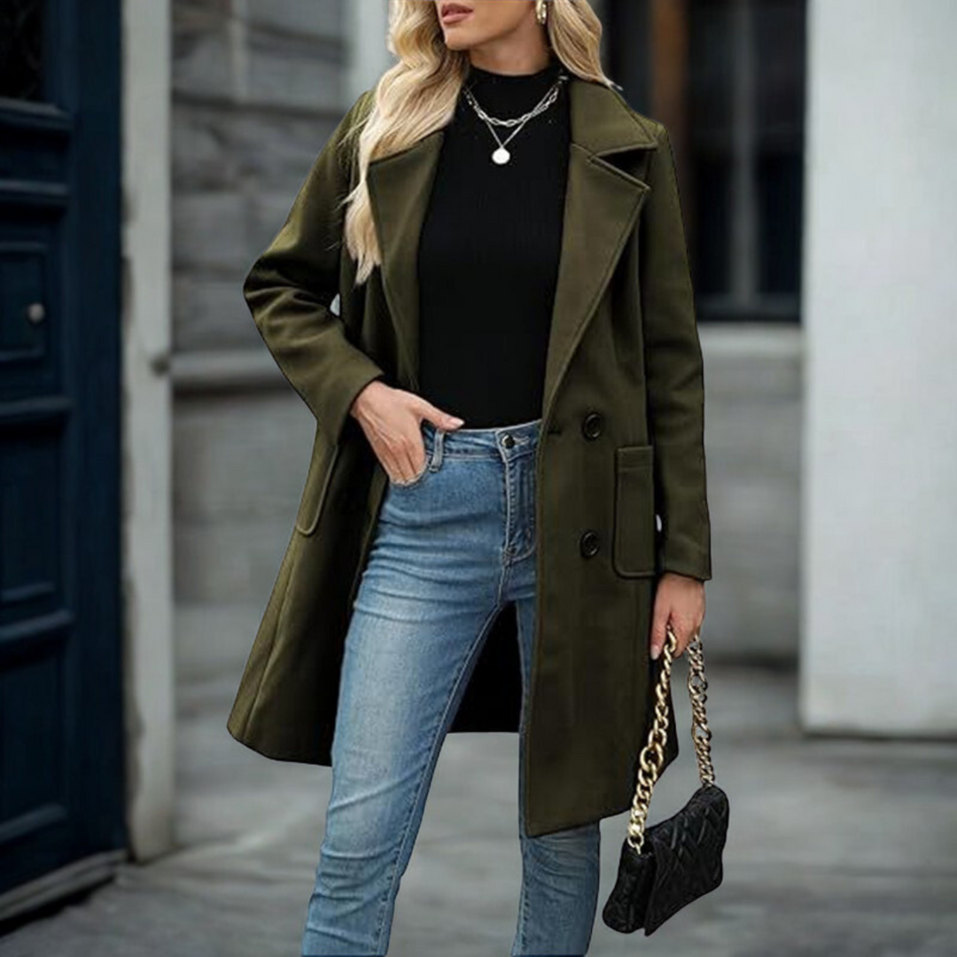DEMI™ - Casual Mid Length Button Open Front Coat