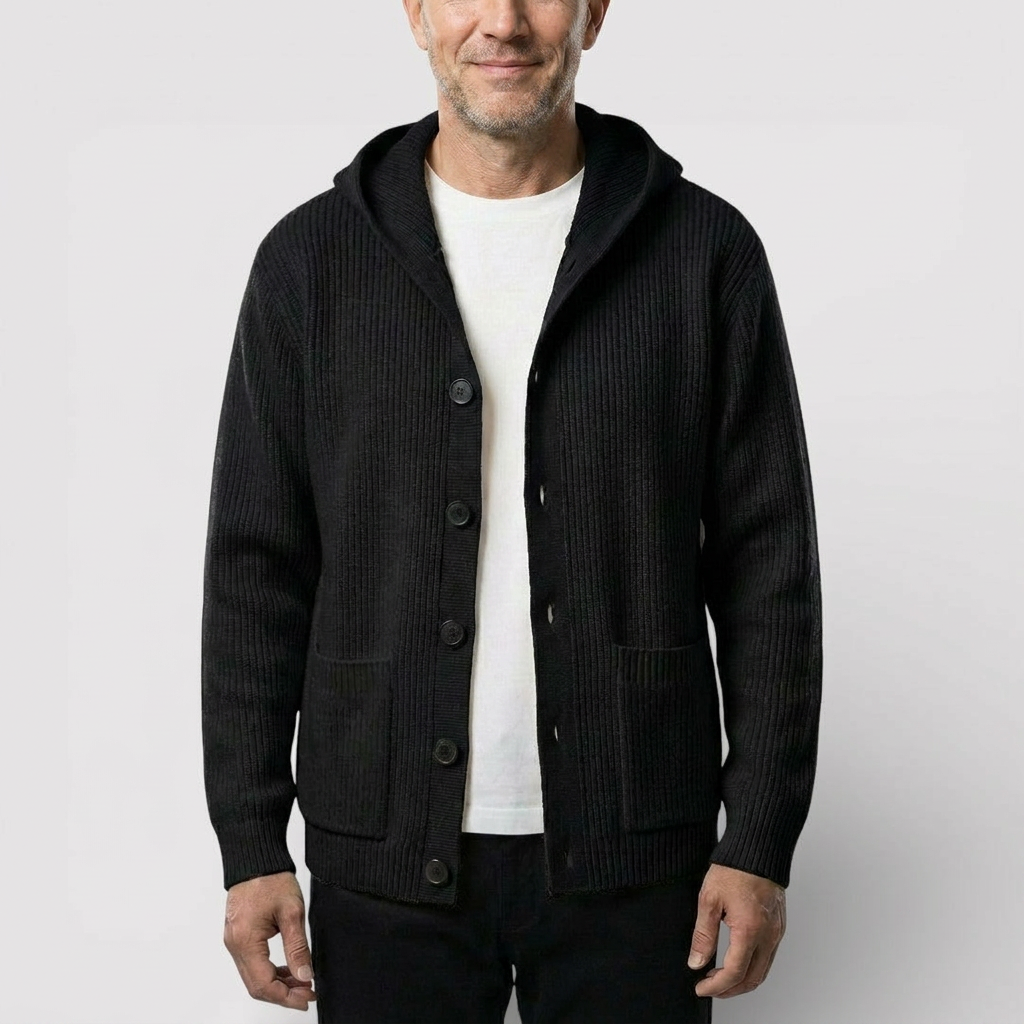ARNO Ribbed Knit Hooded Cardigan
