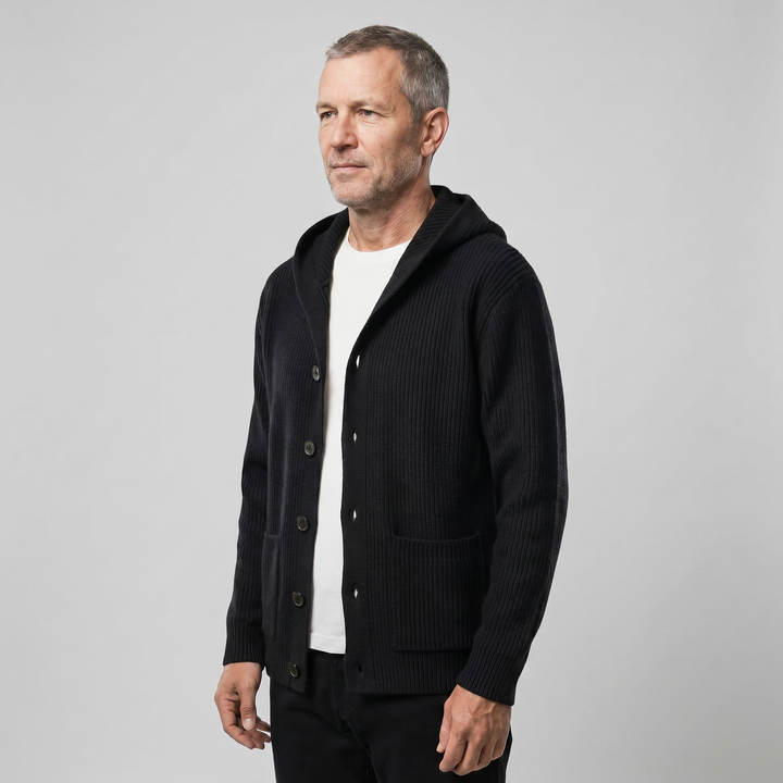 ARNO Ribbed Knit Hooded Cardigan