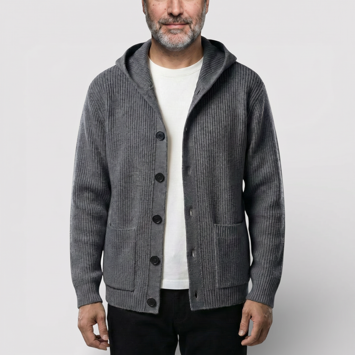 ARNO Ribbed Knit Hooded Cardigan