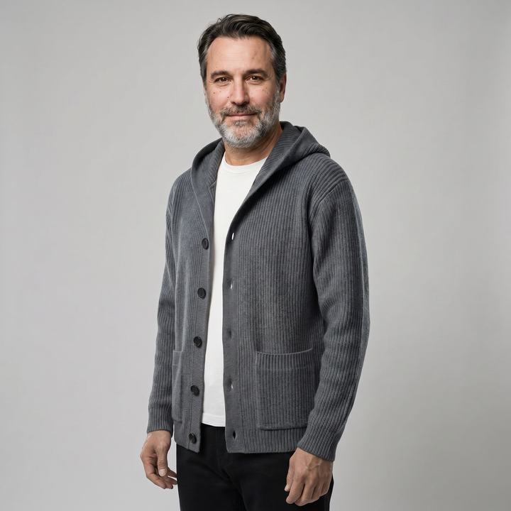 ARNO Ribbed Knit Hooded Cardigan