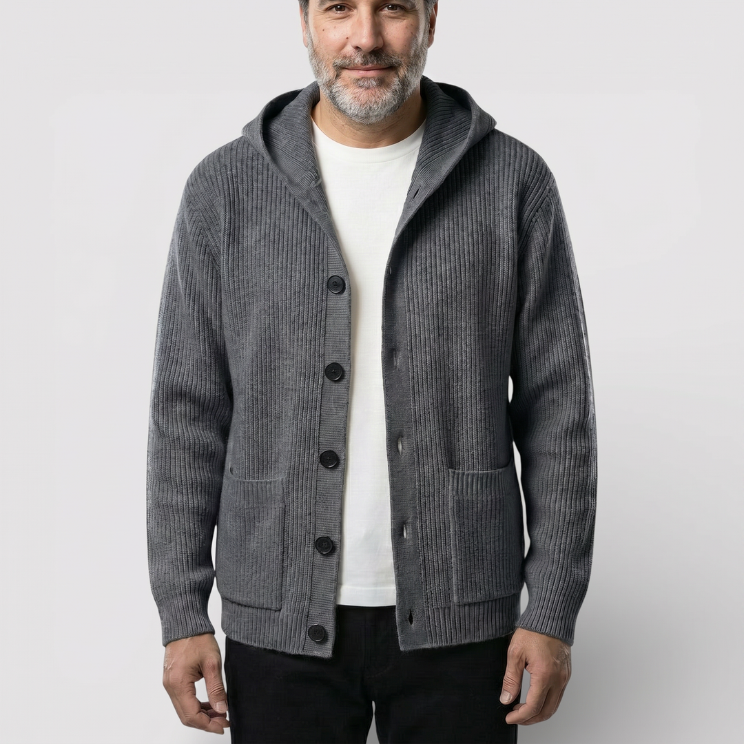 ARNO Ribbed Knit Hooded Cardigan