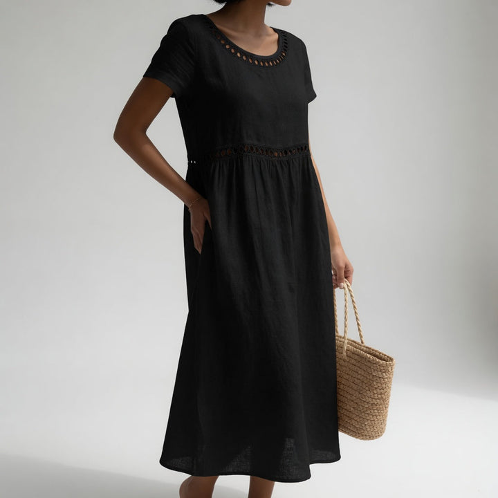 Pernelle™ — Mid-length dress 100% cotton embroidered with gentle femininity