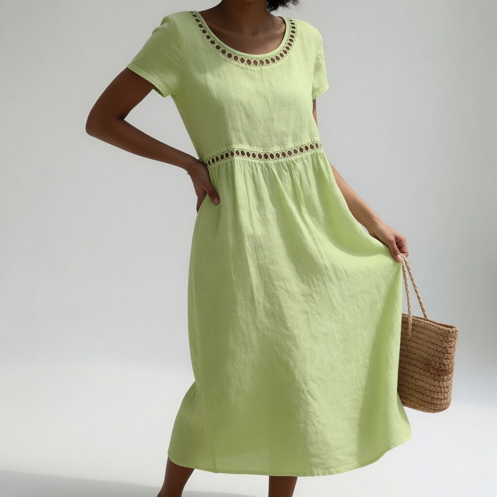 Pernelle™ — Mid-length dress 100% cotton embroidered with gentle femininity