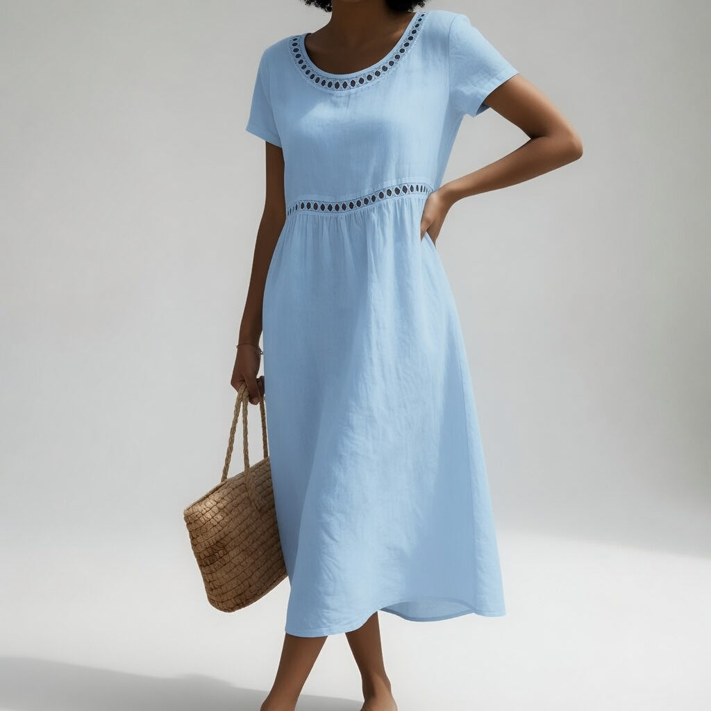 Pernelle™ — Mid-length dress 100% cotton embroidered with gentle femininity