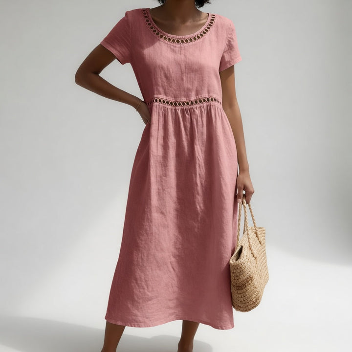 Pernelle™ — Mid-length dress 100% cotton embroidered with gentle femininity