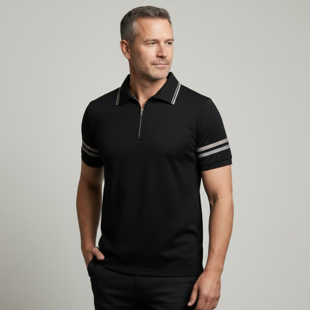 Trento™ - Sporty Zip Polo with Stripe Details