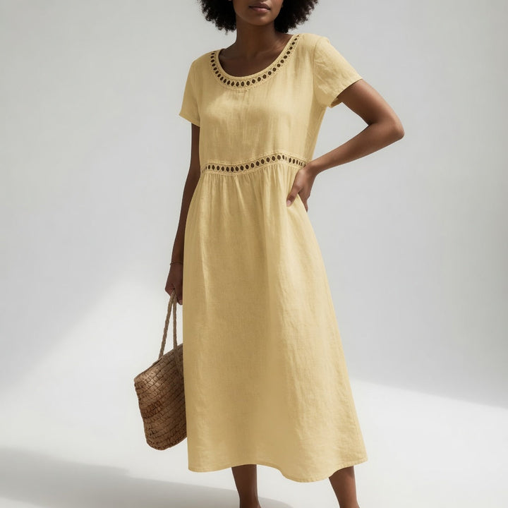 Pernelle™ — Mid-length dress 100% cotton embroidered with gentle femininity