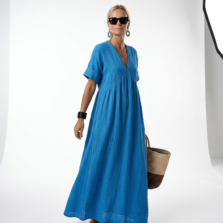 Azurine™ — Vibrant Flowing Mediterranean Maxi Dress