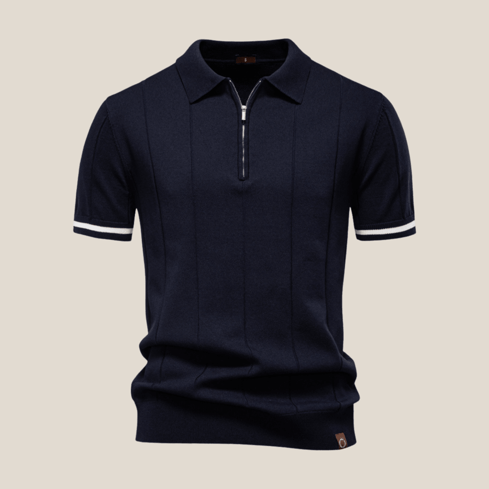 Parma™ - Ribbed Zip Polo with Sleeve Stripes