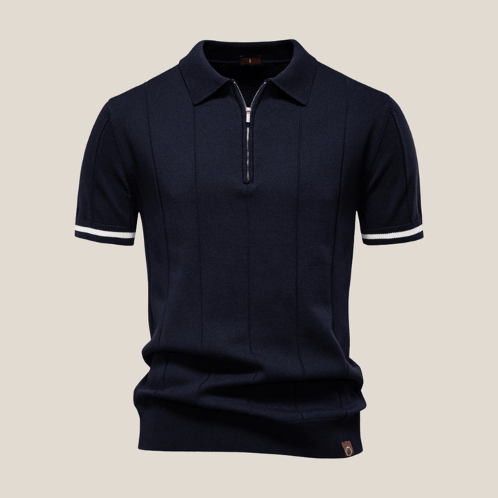 Parma™ - Ribbed Zip Polo with Sleeve Stripes
