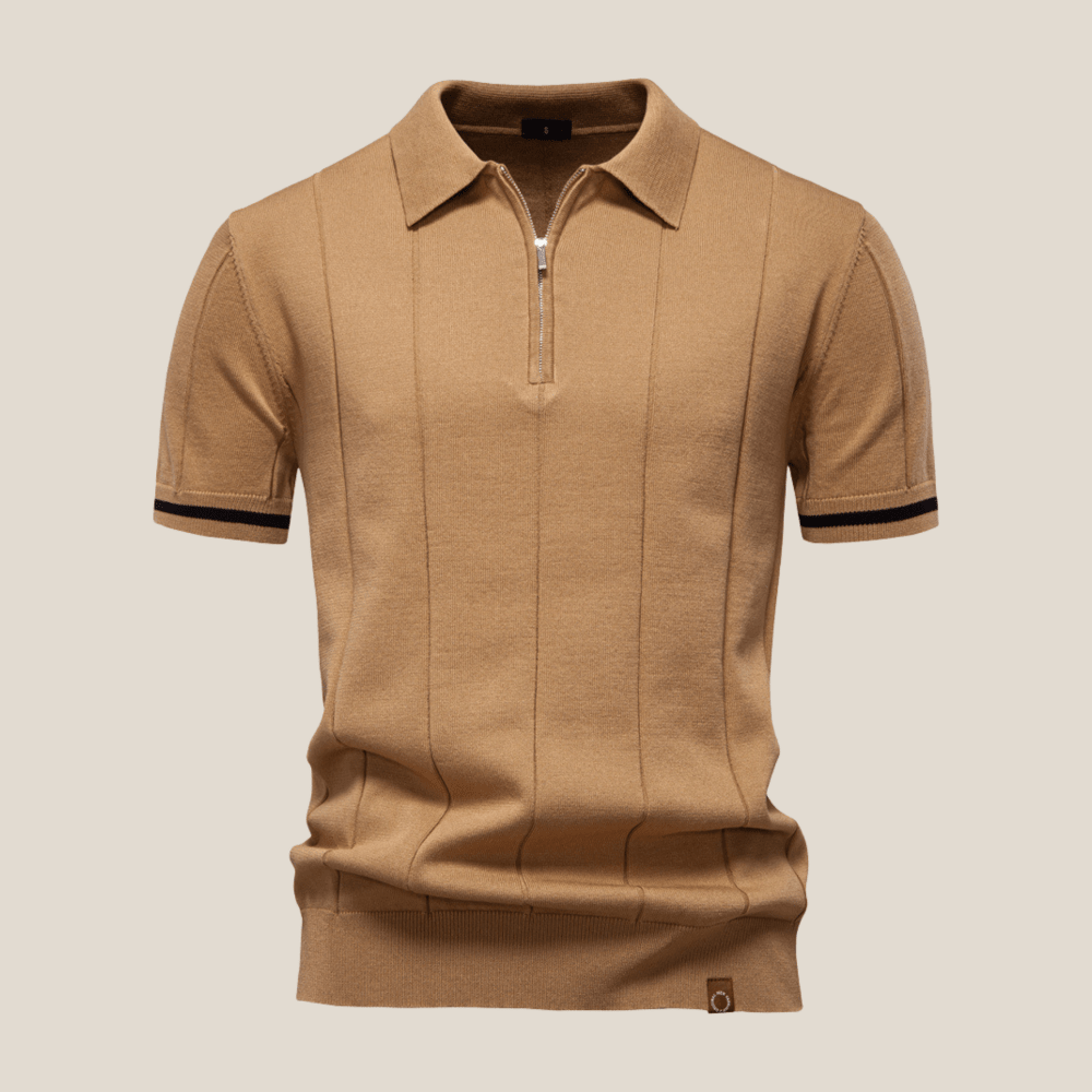 Parma™ - Ribbed Zip Polo with Sleeve Stripes