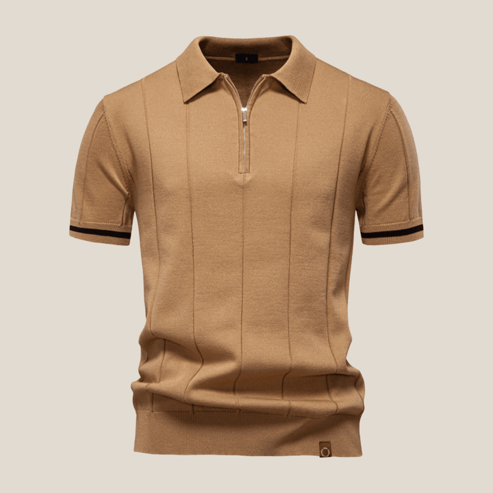 Parma™ - Ribbed Zip Polo with Sleeve Stripes