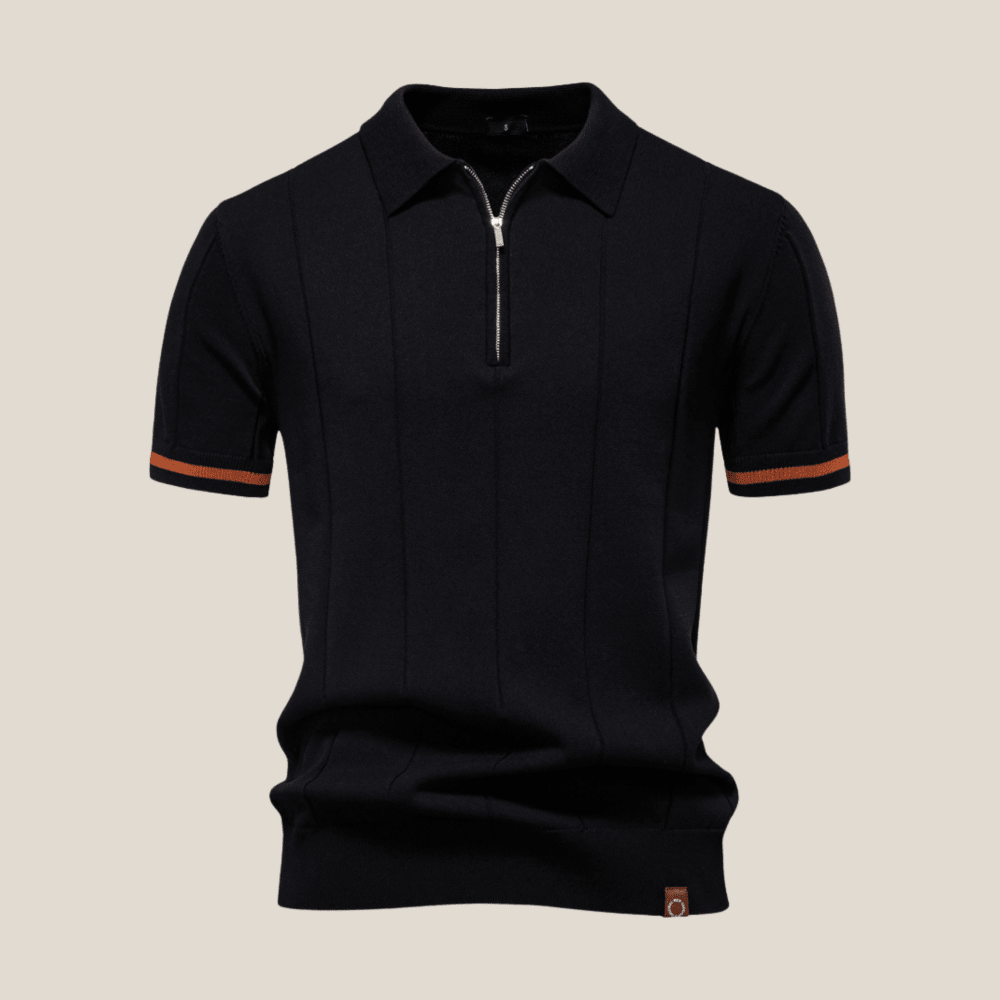 Parma™ - Ribbed Zip Polo with Sleeve Stripes