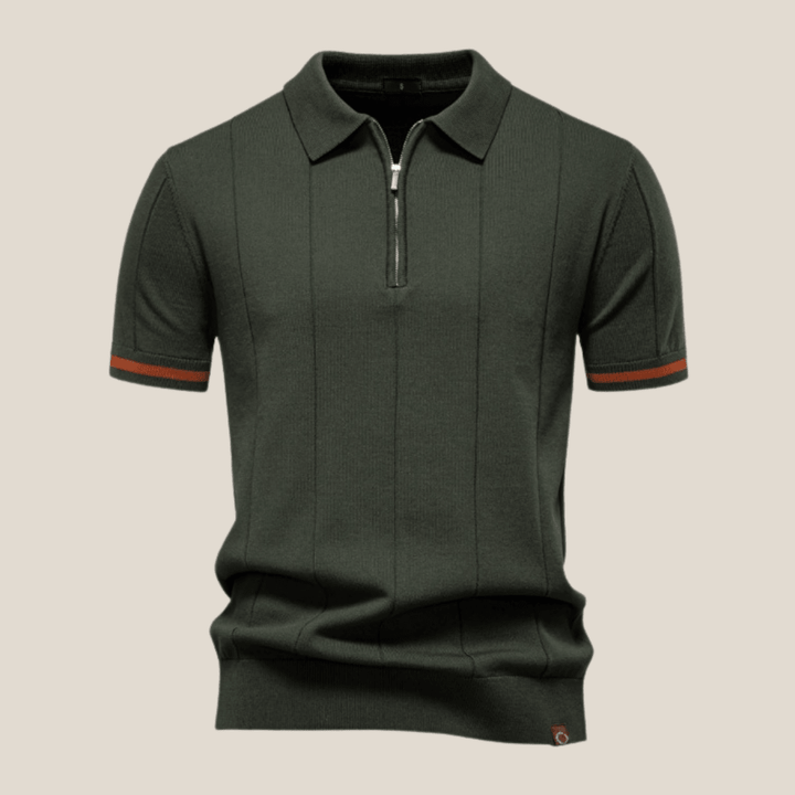 Parma™ - Ribbed Zip Polo with Sleeve Stripes
