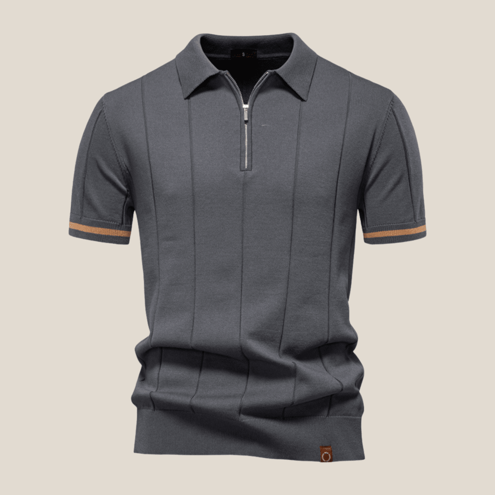 Parma™ - Ribbed Zip Polo with Sleeve Stripes