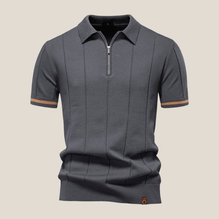 Parma™ - Ribbed Zip Polo with Sleeve Stripes