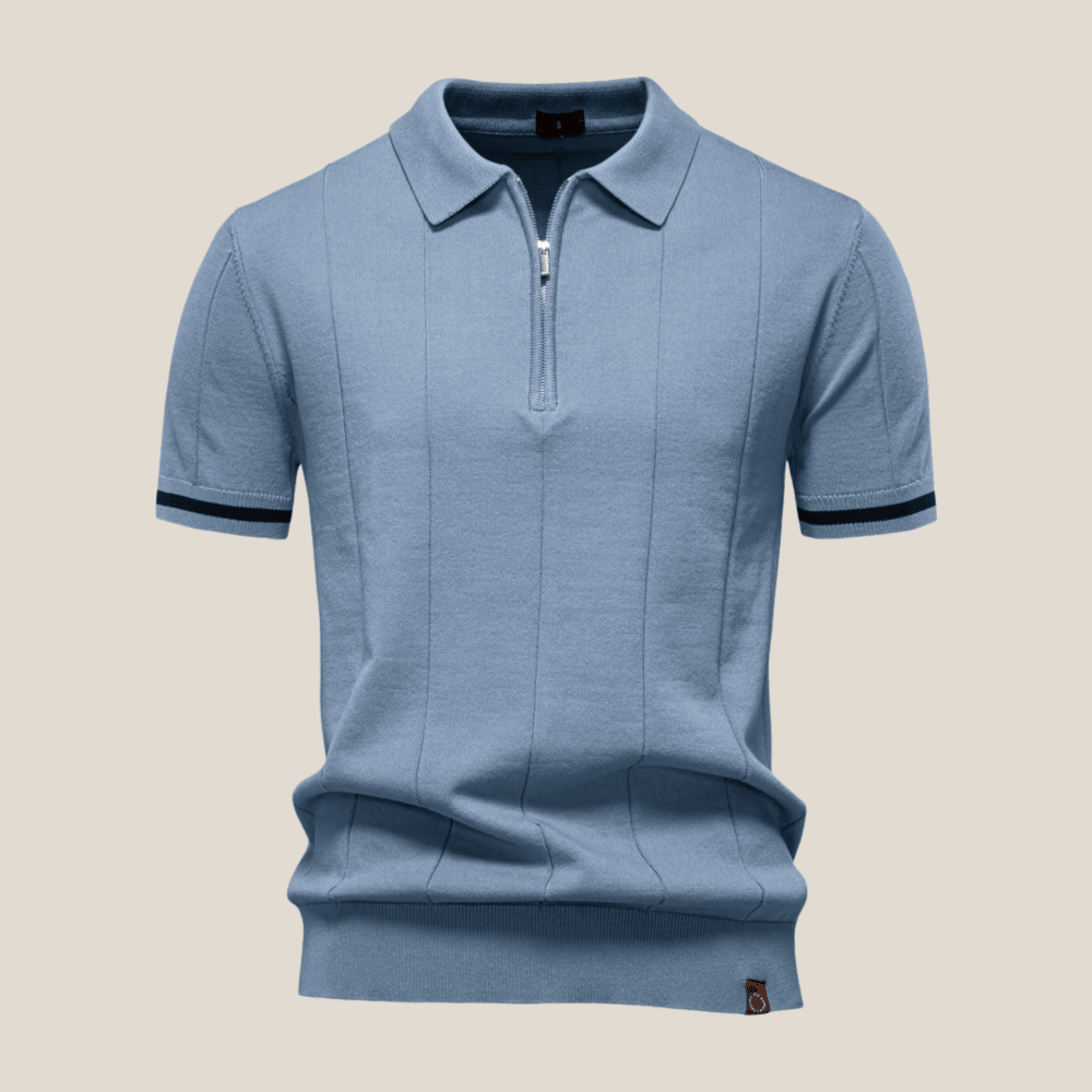 Parma™ - Ribbed Zip Polo with Sleeve Stripes
