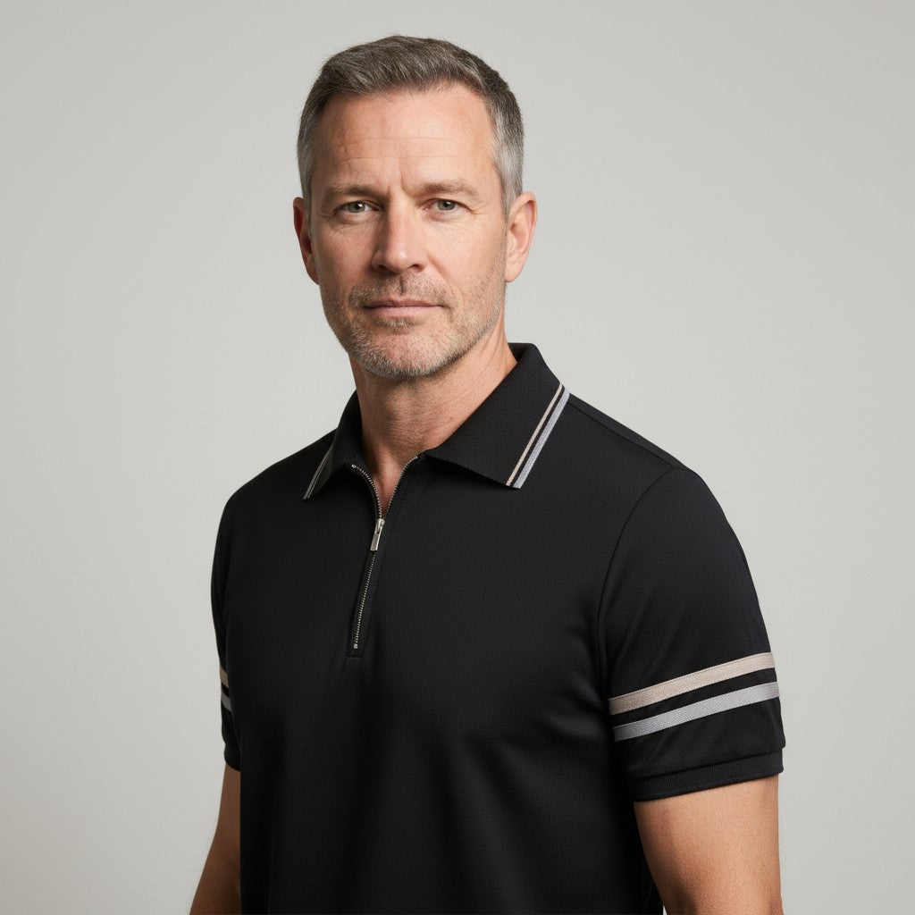 Trento™ - Sporty Zip Polo with Stripe Details